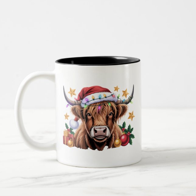 Tasse 2 Couleurs Highland Cow Xmas Heifers Agricole Amoureux des an (Gauche)
