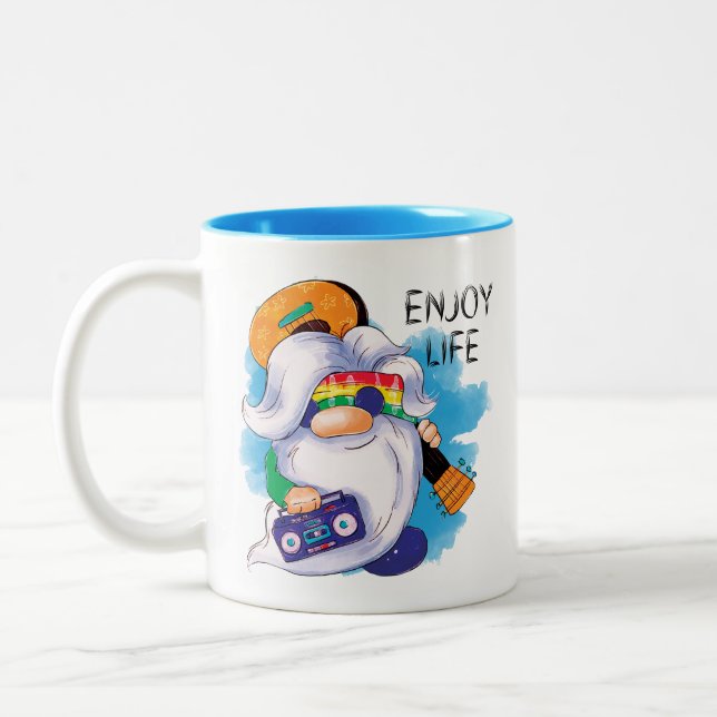 Tasse 2 Couleurs Hippie Gnome : Profitez de la vie (Gauche)