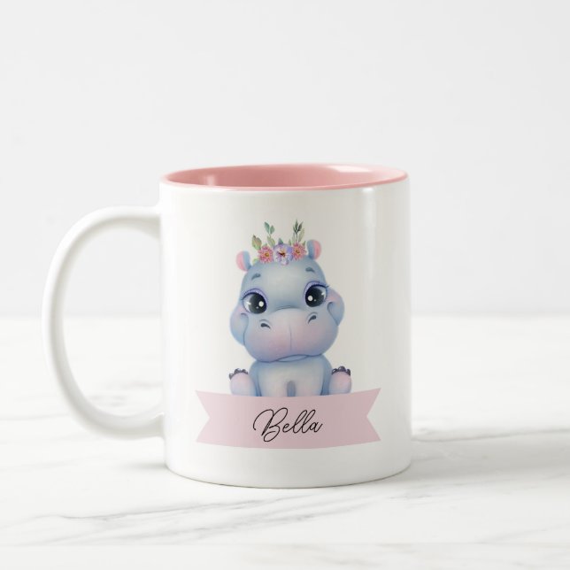 Tasse 2 Couleurs Hippo mignon personnalisé (Gauche)