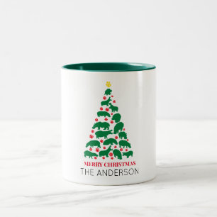 Tasse 2 Couleurs Hippo vert sapin de Noël Paw rouge