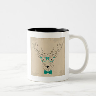 Tasse 2 Couleurs Hipster Reindeer Elk avec des lunettes grungy Noël