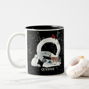 Tasse 2 Couleurs Hivernal Wonderland Alphabet Q Monogramme Loup de