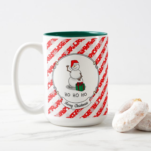 Tasse 2 Couleurs Ho Ho Joyeux Noël Père Noël mignonne Snowman (Avec donut)