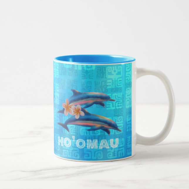 Tasse 2 Couleurs HO’OMAU - Collage primitif des dauphins hawaïens (Droit)