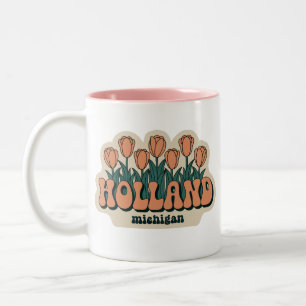 Tasse 2 Couleurs Holland Michigan les années 70 Retro Tulips Vintag