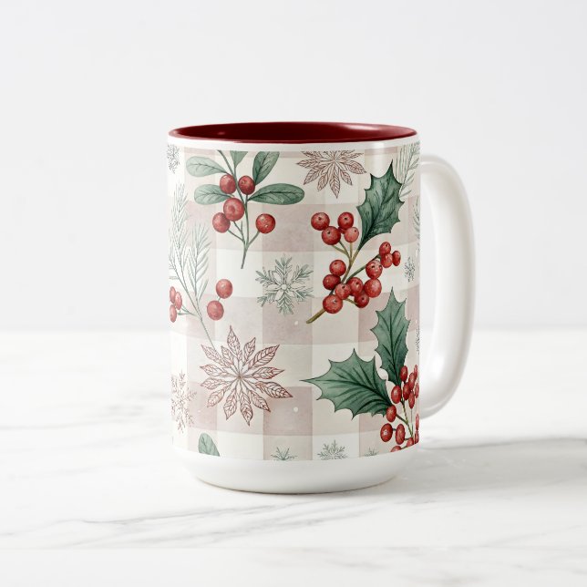 Tasse 2 Couleurs Holly Christmas Snow Watercolor (Devant droit)