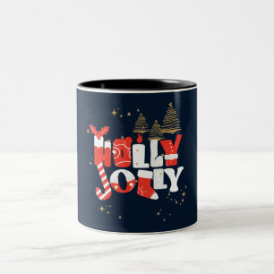Tasse 2 Couleurs Holly Jolly Rouge Blanc Or Noël hiver