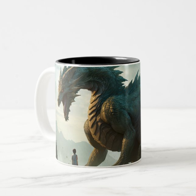 Tasse 2 Couleurs Homme et énorme dragon (Devant gauche)