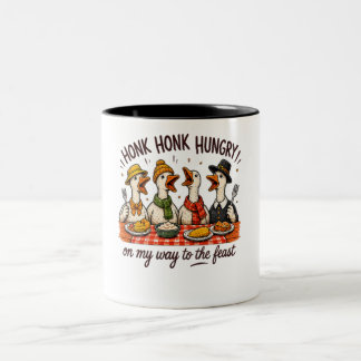 Tasse 2 Couleurs Honk Honk Affamé ! Dessin de Thanksgiving d'oie
