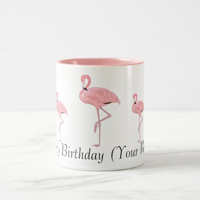 Tasse 2 Couleurs Horloge des Flamants roses roses Joyeux Anniversai (Centre)