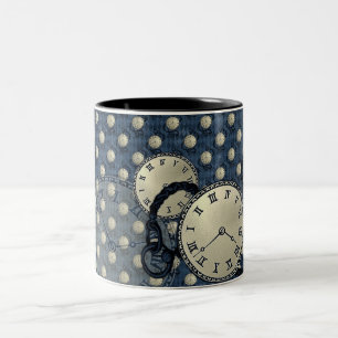 Tasse 2 Couleurs Horloges Steampunk bleu gothique