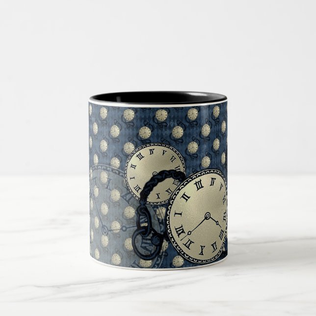 Tasse 2 Couleurs Horloges Steampunk bleu gothique (Centre)