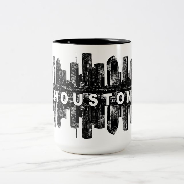 Tasse 2 Couleurs Houston, Texas en encre noire (Centre)