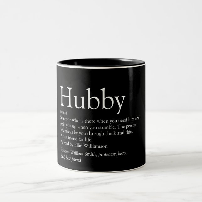Tasse 2 Couleurs Hubby Definition Citation Cool amusant noir et bla (Centre)