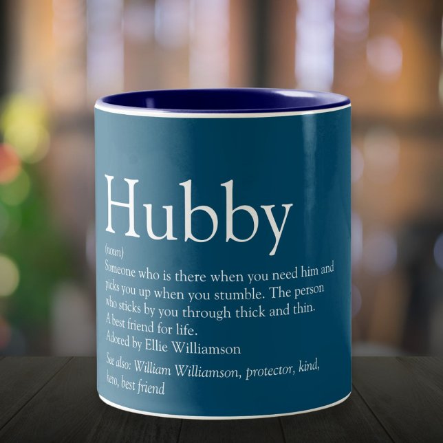 Tasse 2 Couleurs Hubby Mari Cool Définition Citation Bleu (Fun Cool Hubby Husband Definition Quote Blue Two-Tone Coffee Mug)