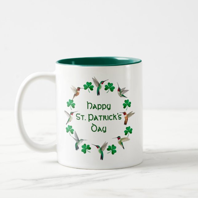 Tasse 2 Couleurs Hummingbirds et Shamrocks Bonne Saint Patrick jour (Gauche)