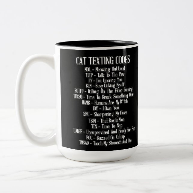 Tasse 2 Couleurs Humour des codes textos de chats (Gauche)