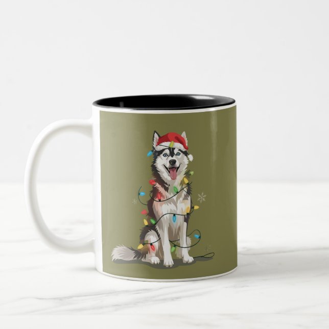 Tasse 2 Couleurs Husky Lover Noël Sibérie Noël Chien Maman (Gauche)