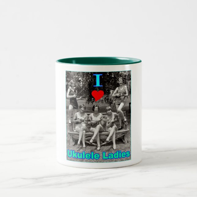 Tasse 2 Couleurs I dames d'ukulélé de coeur (Centre)
