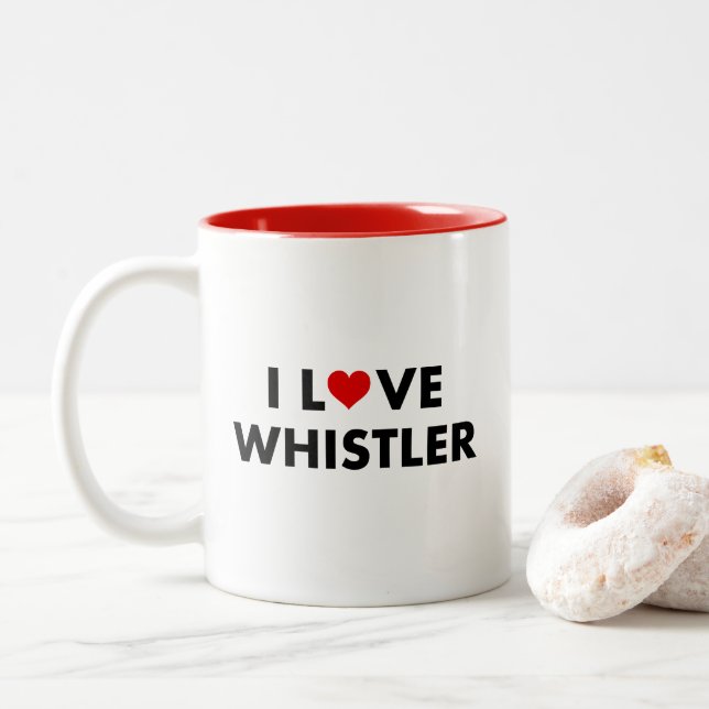 Tasse 2 Couleurs I Heart Whistler I Love Whistler Texte moderne (Avec donut)