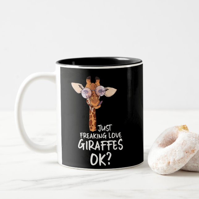 Tasse 2 Couleurs I Just Freaking Love Giraffes - Giraffe Cute Cadea (Avec donut)