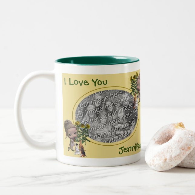 Tasse 2 Couleurs I Lote mignonne fille chiots Photo personnalisée (Avec donut)