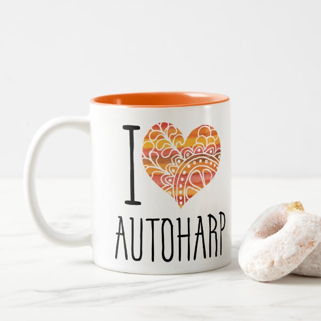Tasse 2 Couleurs I Love Autoharp Orange Mandala Heart (Avec donut)