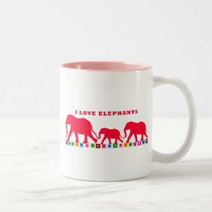 Tasse 2 Couleurs I Love Elephants (Rouge)