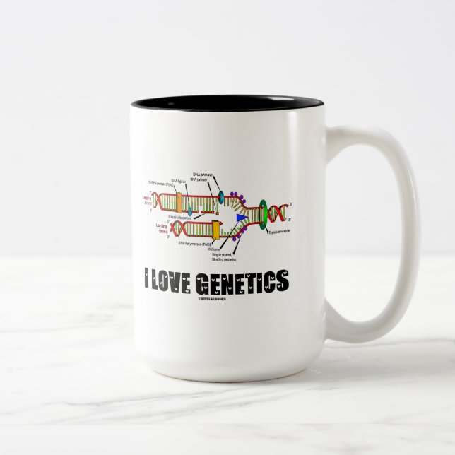 Tasse 2 Couleurs I Love Genetics (réplication de l'ADN) (Droit)