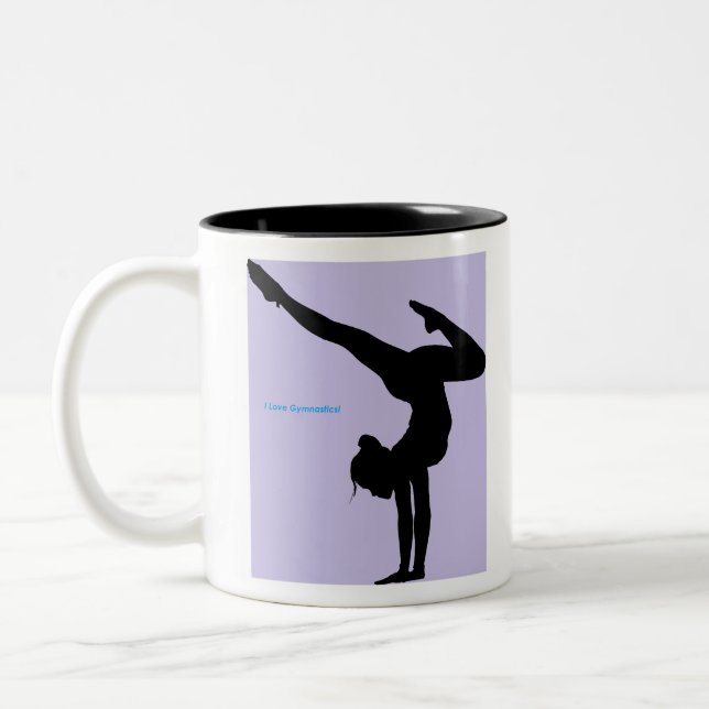 Tasse 2 Couleurs I Love Gymnastique - Gymnaste avec Arrière - plan  (Gauche)