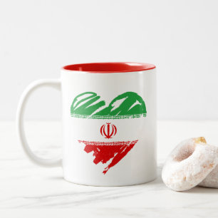 Tasse 2 Couleurs I Love Iran - Iranien Drapeau Forme de coeur