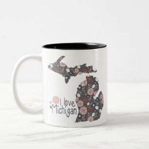 Tasse 2 Couleurs I Love Michigan Jouer Floral rose Brown noir