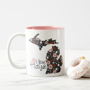 Tasse 2 Couleurs I Love Michigan Jouer Floral rose Brown noir