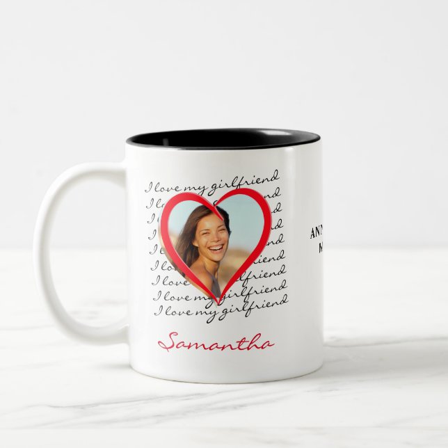 Tasse 2 Couleurs I Love My Girlfriend Red Heart Nom photo personnal (Gauche)