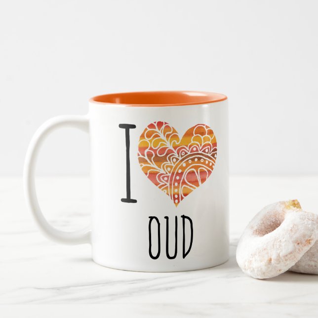 Tasse 2 Couleurs I Love Oud Orange Mandala Heart (Avec donut)