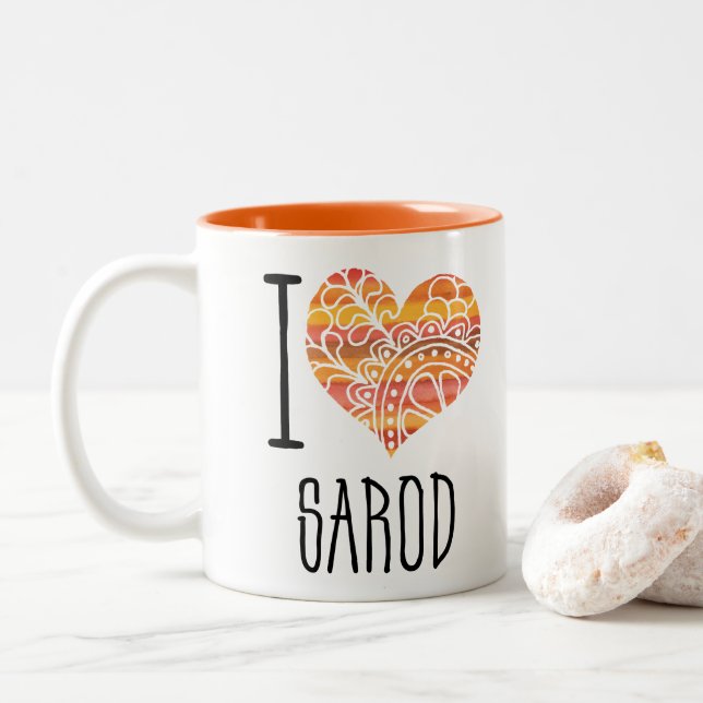 Tasse 2 Couleurs I Love Sarod Orange Mandala Heart (Avec donut)
