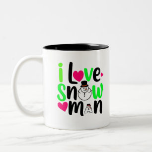 Tasse 2 Couleurs I Love Snowman Art numérique Design