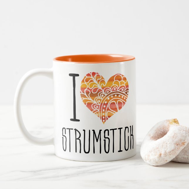 Tasse 2 Couleurs I Love Strumstick Orange Mandala Heart (Avec donut)