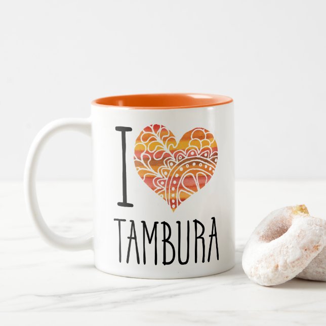 Tasse 2 Couleurs I Love Tambura Orange Mandala Heart (Avec donut)