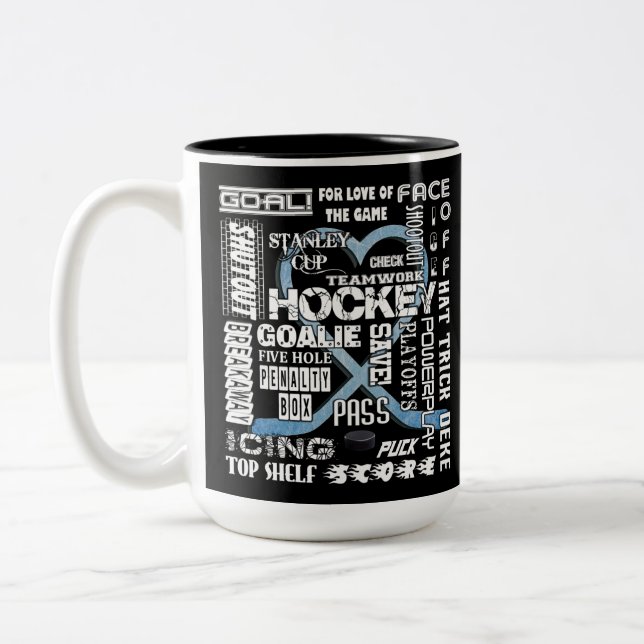 Tasse 2 Couleurs Ice Blue Heart Hockey Mots White Logo (Gauche)