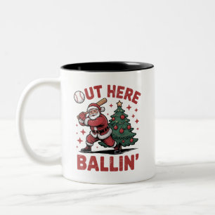 Tasse 2 Couleurs Ici dehors Santa joue au baseball Noël