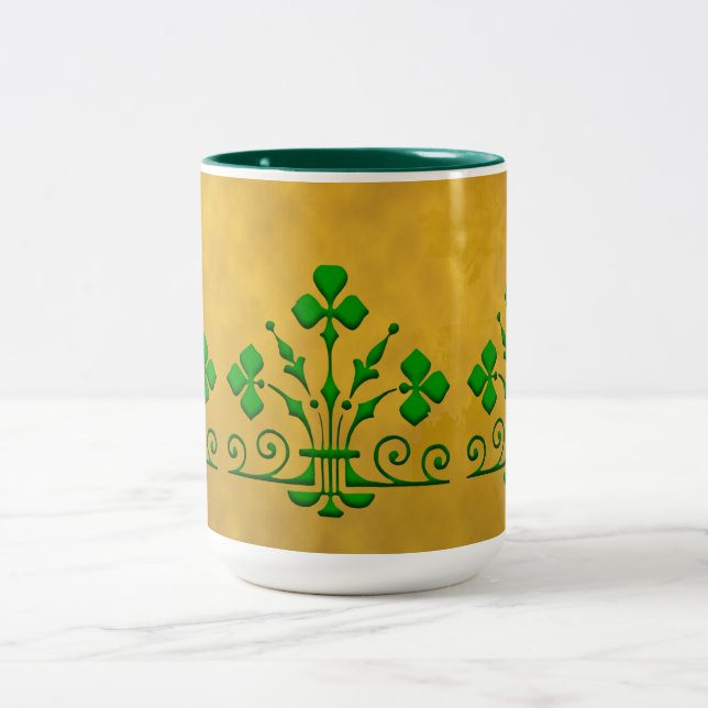 Tasse 2 Couleurs Icône de café gothique Shamrock vert (Centre)