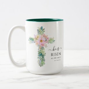 Tasse 2 Couleurs Il est ressuscité Verdure Aquarelle Croix Pâques