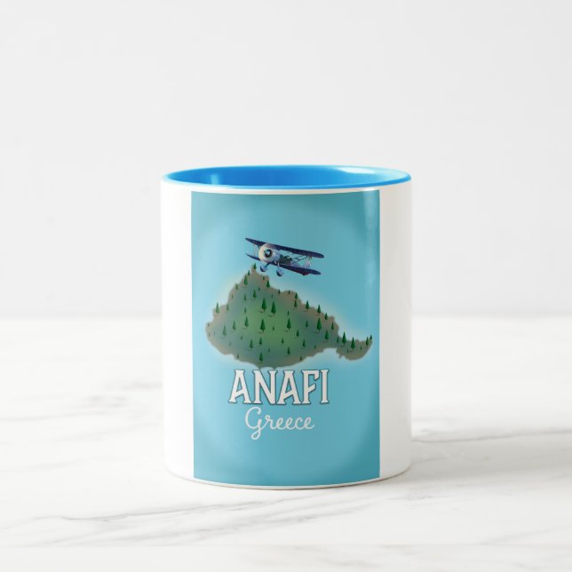 Tasse 2 Couleurs Île d'Anafi Grèce affiche de voyage. (Centre)