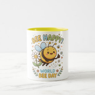 Tasse 2 Couleurs Illustration adorable "Bee Happy!" pour la Journée