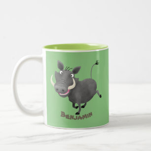Tasse 2 Couleurs Illustration amusante d'un cochon de phacochère af