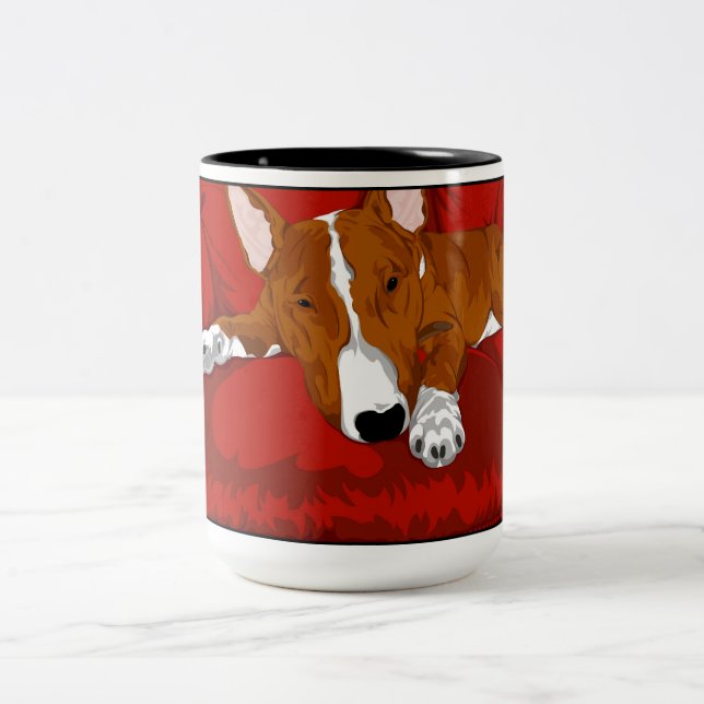 Tasse 2 Couleurs Illustration anglaise paresseuse de race de chien (Centre)