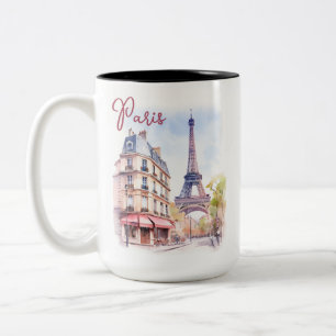 Tasse 2 Couleurs Illustration aquarelle de la Tour Eiffel de Paris