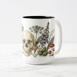 Tasse 2 Couleurs Illustration botanique de crâne de jardin empoison