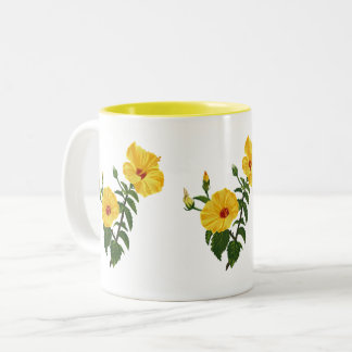 Tasse 2 Couleurs Illustration botanique de l'hibiscus jaune hawaïen